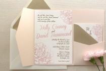 wedding photo - The Peony Suite - Modern Letterpress Wedding Invitation Suite, Gold, Blush Pink, flower, Calligraphy, Script, liner, Simple, Classic, pocket