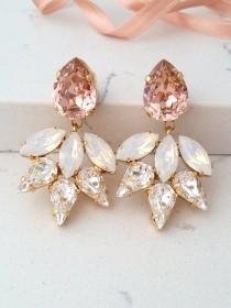 wedding photo - Blush earring,Bridal chandelier earrings,Blush white opal earrings,Statement earring,Swarovski crystal earring,Bridesmaids gift