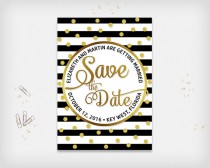 wedding photo -  Printable Save the Date Card, Wedding Date Announcement Card, Black-White-Gold, Rose or Silver, 5x7" - Digital File, DIY Print