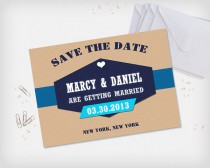 wedding photo -  Printable Save the Date Card, Wedding Date Announcement Card, Kraft Paper Retro Design - Blue, Brown or Pink 5x7" - Digital File, DIY Print
