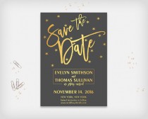 wedding photo -  Printable Save the Date Card, Wedding Date Announcement Card, Elegant Graphite and Gold Colored, 5x7" - Digital File, DIY Print