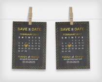 wedding photo -  Printable Save the Date Calendar Card, Wedding Date Announcement, Chalkboard and Gold, 5x7" - Digital File, DIY Print