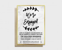 wedding photo -  Modern Marble Engagement Party Invitation Card, We're Engaged - Marble Background with Gold or Silver Edge, 5x7" - Digital File, DIY Print