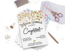 wedding photo -  Bridal Shower Invitation Card, Confetti Glitters: Gold, Silver, Pink or Blue, 5x7" - Digital File, DIY Print