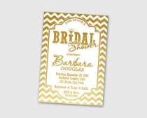 wedding photo -  Printable Bridal Shower Invitation Card, Gold & White Chevron Design, 5x7" - Digital File, DIY Print