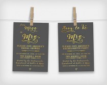 wedding photo -  Printable Bridal Shower Invitation Card, - From Miss to Mrs - Soon to be Mrs - Graphite and Gold, 5x7" - Digital File, DIY Print