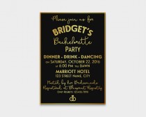 wedding photo - Bachelorette Party Invitation Card, Elegant Black & Gold, 5x7" - Digital File, DIY Print