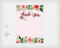 wedding photo -  Printable Thank You Card, Pink Flowers Design, 7x5" - Digital File, DIY Print - Instant Download