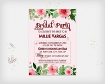 wedding photo -  Printable Bridal Party / Bridal Shower Invitation Card, Pink Flowers Design, 5x7" - Digital File, DIY Print