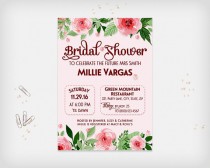 wedding photo -  Bridal Shower Invitation Card, Pink Flowers Design, 5x7" - Digital File, DIY Print