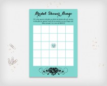 wedding photo -  Printable Bridal Shower Bingo Game Card, Turquoise with Black Rose Design, 7x5" - Digital File, DIY Print - Instant Download