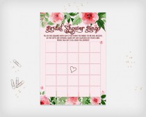 wedding photo -  Bridal Shower Bingo Game Card, Pink Flowers Design, 7x5" - Digital File, DIY Print - Instant Download