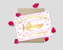 wedding photo - Printable Proposal Cards, Gold Polkadots on Striped Background, 7x5" - Will you be my bridesmaid? Maid of Honor? - Digital File, DIY Print