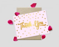 wedding photo -  Printable Thank You Cards, Gold Polkadots on Pink Background, 7x5" - Digital File, DIY Print - Instant Download