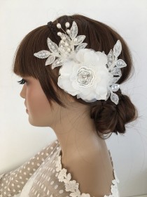wedding photo -  Bridal Lace Hair Comb, 3D Floral Wedding Headpiece, Bridal Lace Fascinator, Ivory pearl Comb, Wedding Hair, Bridal Hair, Accessories