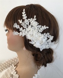 wedding photo -  Bridal Lace Hair Comb, Floral Wedding Headpiece, Bridal Lace Fascinator, Ivory pearl Comb, Lace hair, Wedding Hair, Bridal Hair, Accessories