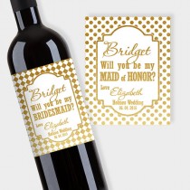 wedding photo - Will You Be My Bridesmaid? Maid of Honor, etc., Wine Label Proposal, Customized Gold & White Wine Bottle Labels - Printable PDF, DIY Print