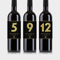 wedding photo -  Customized Wine Bottle Table Numbers, Black & Gold Wine Labels - Wedding, Anniversary, Engagement Party etc. - Printable PDF