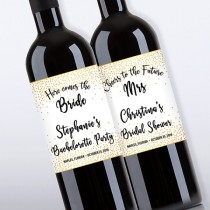 wedding photo - Bridal Shower Wine Bottle Labels, Customized - Bachelorette Party, Gold Confetti - DIY Print, Printable PDF