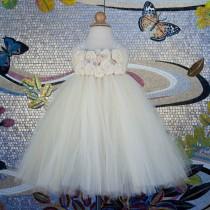 wedding photo - Flower Girl Dress, Ivory Tutu Dress, Ivory Flower Girl Dress, Tutu Flower Girl Dress, Girls Ivory dress, Baptism Dress, Communion Dress