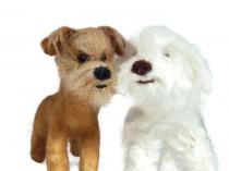 wedding photo - Personalised Wedding cake topper, TWO of your pets recreated for your wedding day. Dog Ring Bearers, needle felted Dog sculpture