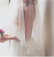 wedding photo - Lace Mantilla, Bridal Veil, Drop Veil, Mantilla ,Alencon Lace Veil, Mantilla Veil ,Lace Mantilla Veil ,Lace Drop Veil, Wedding Veil- TANIA