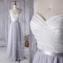wedding photo - 2016 White Lace Sweetheart Bridesmaid Dress Long, Light Gray Chiffon Wedding Dress, Strapless Prom Dress, Open Back Evening Gown Full (J086)