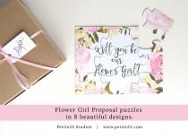wedding photo - Will You Be my Flower Girl, puzzle, bridal party proposal, flower girl card, watercolor flowers, pink peonies