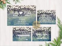 wedding photo - Printed Card - Digital Printable Files - Teal - Romantic Garden and Night Light Wedding Invitation RSVP Thank You Invitation Set - ID210T
