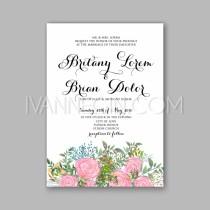 wedding photo - Rose wedding invitation printable template with floral wreath or bouquet of rose flower and daisy - Unique vector illustrations, christmas cards, wedding invitations, images and photos by Ivan Negin