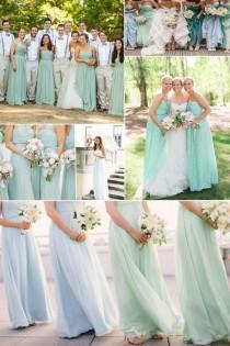 wedding photo - Long Chiffon Mint Bridesmaid Dress