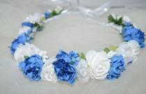 wedding photo - White Floral Crown Blue Bridal headpiece Bridal floral crown Blue Wedding headpiece Bridal flower crown Wedding flower crown Bridal headband