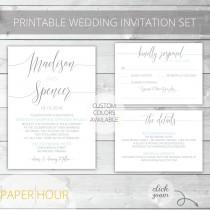wedding photo - Light Blue/Gray Printable Wedding Invitation Set 