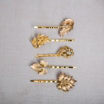 wedding photo - Gold vintage hair pins - SET of 5