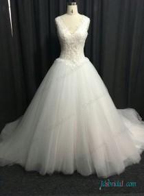 wedding photo -  Sexy illusion lace bodice tulle princess wedding gowns