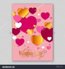 wedding photo -  Happy Valentines Day Party Invitation Card Flyer with red, gold and pink hearts
