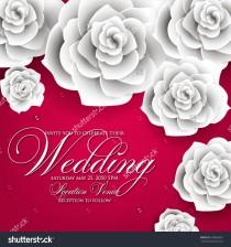 wedding photo -  Vector paper flower origami rose. Wedding invitation floral template