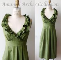 wedding photo - Green Olive Dress, Bridesmaid, Made to Order, Cotton with pockets