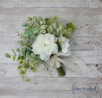 wedding photo - Silk Wedding Bouquet, Boho Bouquet, Bridal Bouquet, Greenery Bouquet, Silk Flowers, Artificial Bouquet, Wedding Flowers, Green, White, Cream