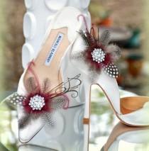 wedding photo - Marsala Burgundy Shoe Clips. Statement Sparkle Silver Rhinestone, Novelty Couture Bridal Bride Bridesmaid Gift, Gossip Girl Award, Plum Wine