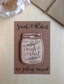 wedding photo - Save the Date magnets Mason Jar  Wooden Engraved Save the Date Wood Mason Jar  Rustic  Save the Date  With Envelopes