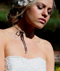 wedding photo - Bridal back necklace choker drop bow with crystals