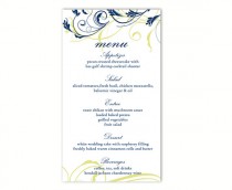 wedding photo -  Wedding Menu Template DIY Menu Card Template Editable Text Word File Instant Download Navy Blue Menu Floral Menu Printable Menu 4x7inch