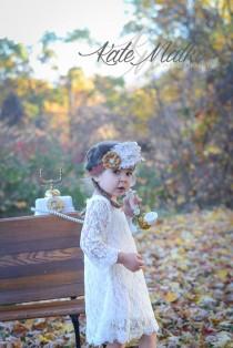 wedding photo - Arabella- Ivory, White Lace Dress, Flower Girl Dress, Girls Dress,Toddler Dress, Baby Dress, Baptism Dress