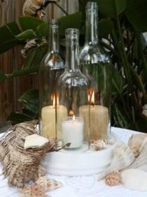 wedding photo - Wedding Centerpiece White Triple Wine Bottle Candle Holder Hurricane Lamp