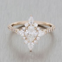 wedding photo - Rose Gold Vintage Ballerina Engagement Ring. Marquise Oval Diamond With Hidden Peak Stone, Fishtail / Scallop Setting.