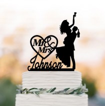 wedding photo -  Drunk Bride Wedding Cake topper mr and mrs, bride and groom silhouette, personalized wedding cake topper name, funny cake topper figurine