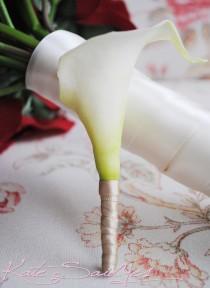 wedding photo - Cream Calla Lily Real Touch Boutonniere