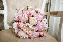 wedding photo - Blush pink and pale pink silk wedding bouquet. Made with artificial peonies.