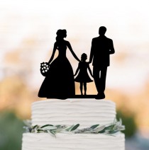 wedding photo - Family Wedding Cake topper with girl, bride and groom silhouette wedding cake toppers, funny wedding cake toppers with child